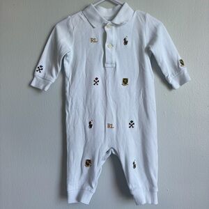 Ralph Lauren White Kids One Piece with Embroidered Accents